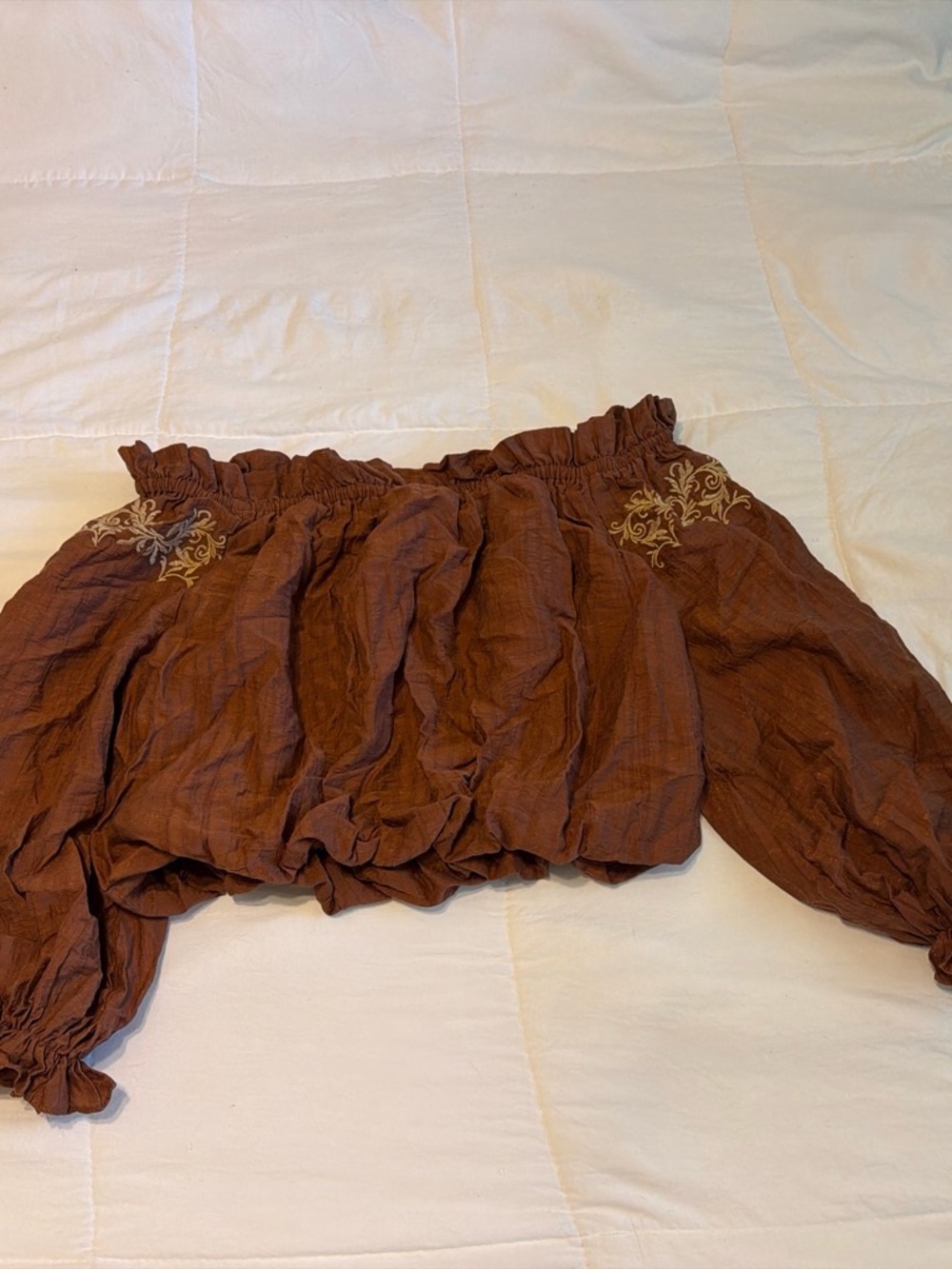 Flying Tomato Brown Off-Shoulder Peasant Blouse
